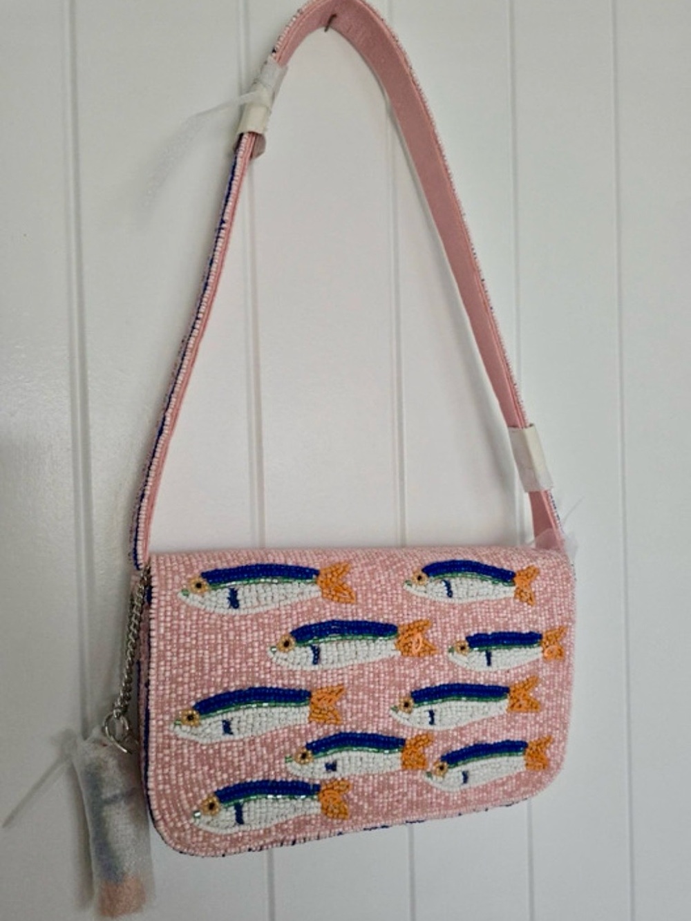 ✨ Handcrafted in India Viral Pink Beaded Sardine Pattern Shoulder Bag- NWT rare